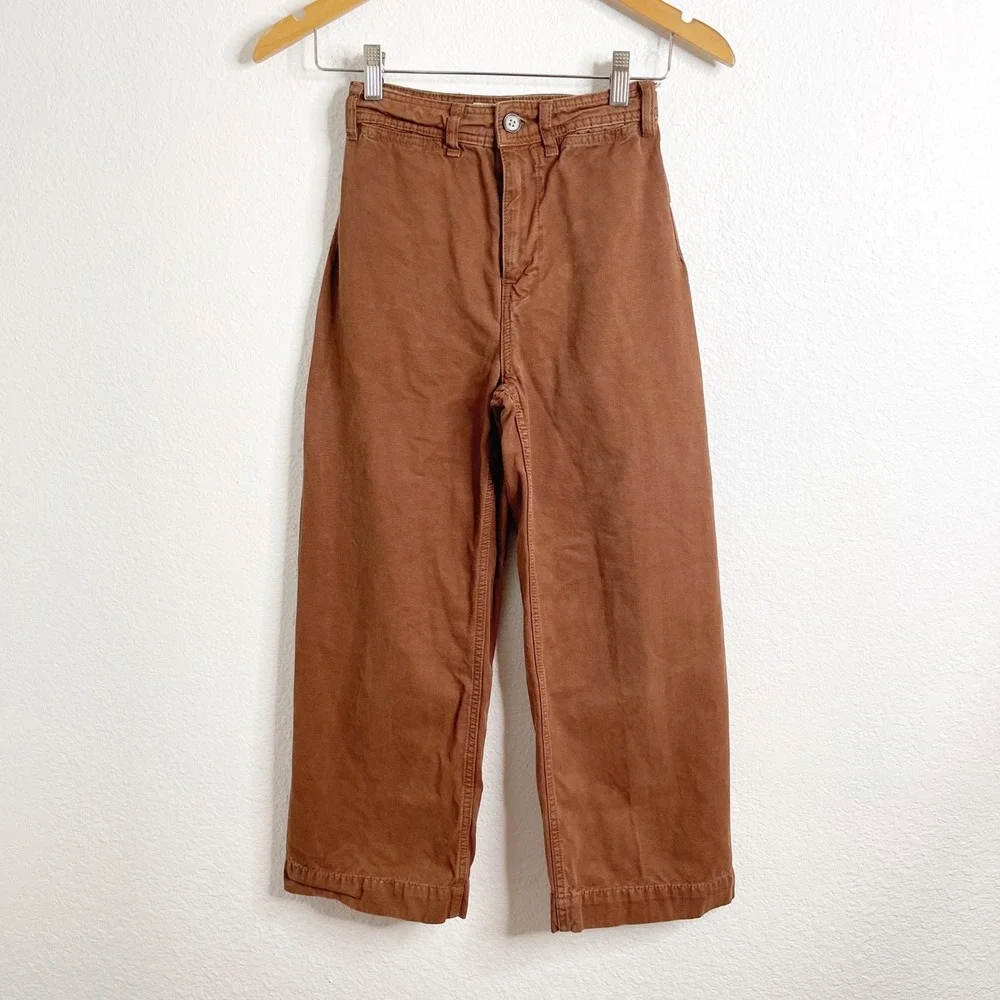 We The Free Free People Brown‎ Wide Leg Utility Pants High Rise Size 24 Cotton